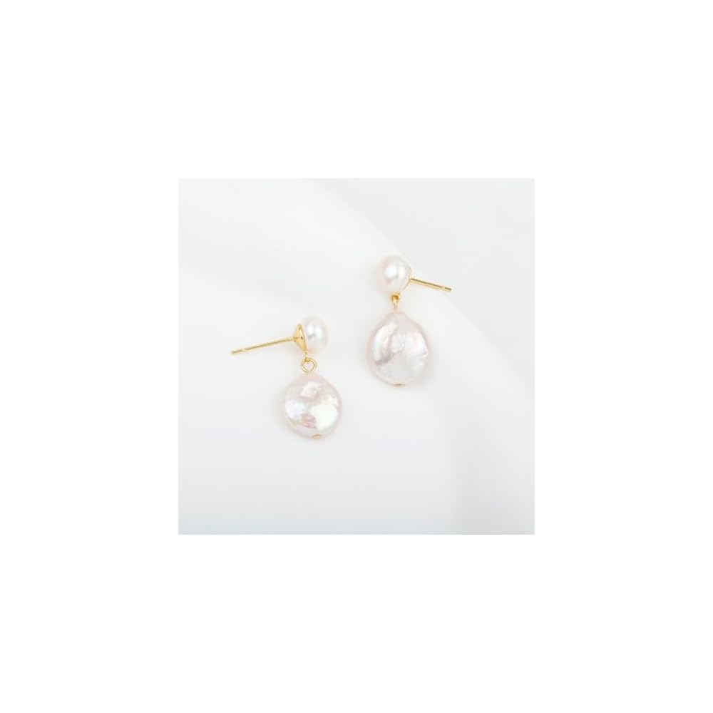 Handmade Freshwater Cultured Coin Pearl Dangling Drop Earrings for Women
