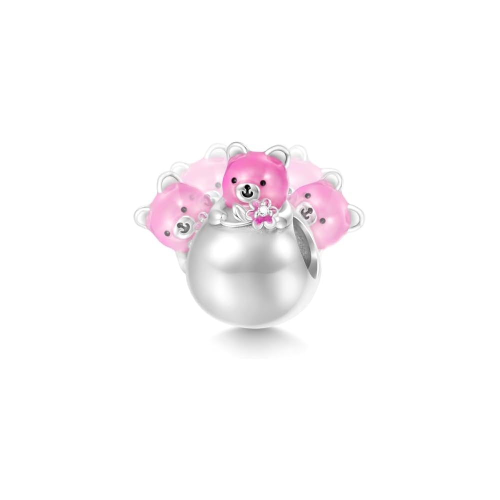 GNOCE Tumbler Bear Pendant Charm Bracelet For Her,S925 Sterling Silver Personalised Pendant Necklace/Bracelet Jewelry Gift for Women
