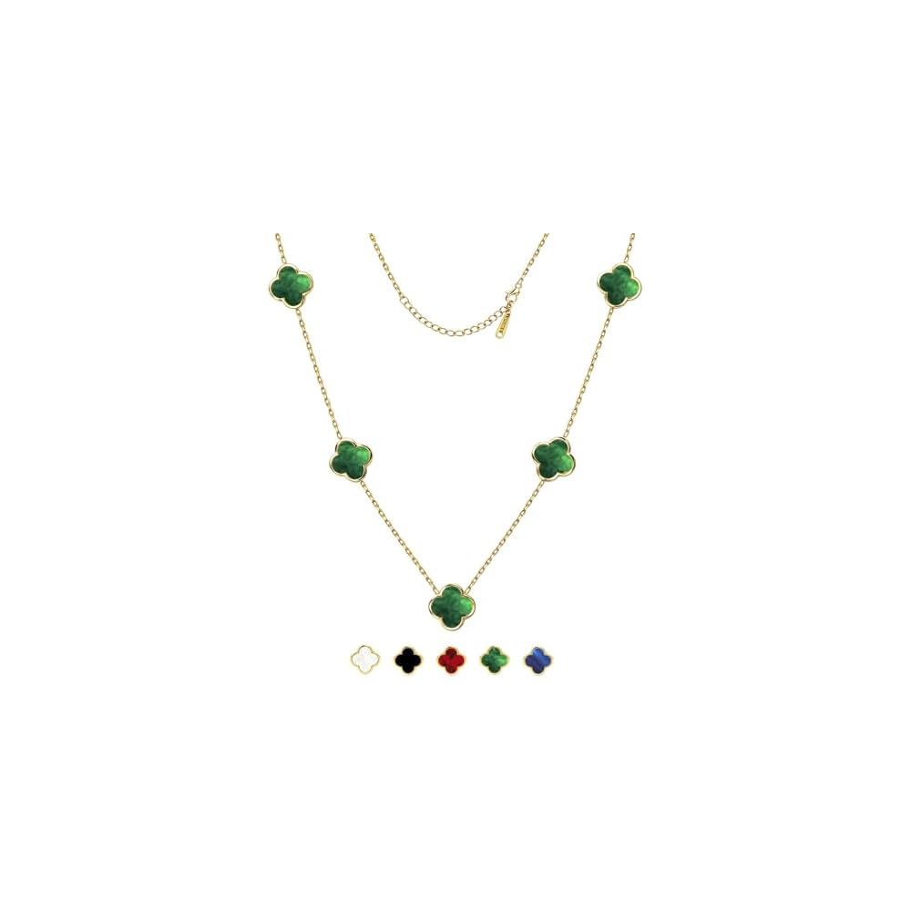 Four Leaf Clover Necklace for Women -18K Gold Plated Stainless Steel Lucky Necklaces, Non-Tarnish Hypoallergenic Black/White/Wine Red/Emerald Green/Navy Blue Clover Pendant Lucky Gifts for Women