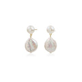Handmade Freshwater Cultured Coin Pearl Dangling Drop Earrings for Women
