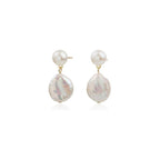Handmade Freshwater Cultured Coin Pearl Dangling Drop Earrings for Women