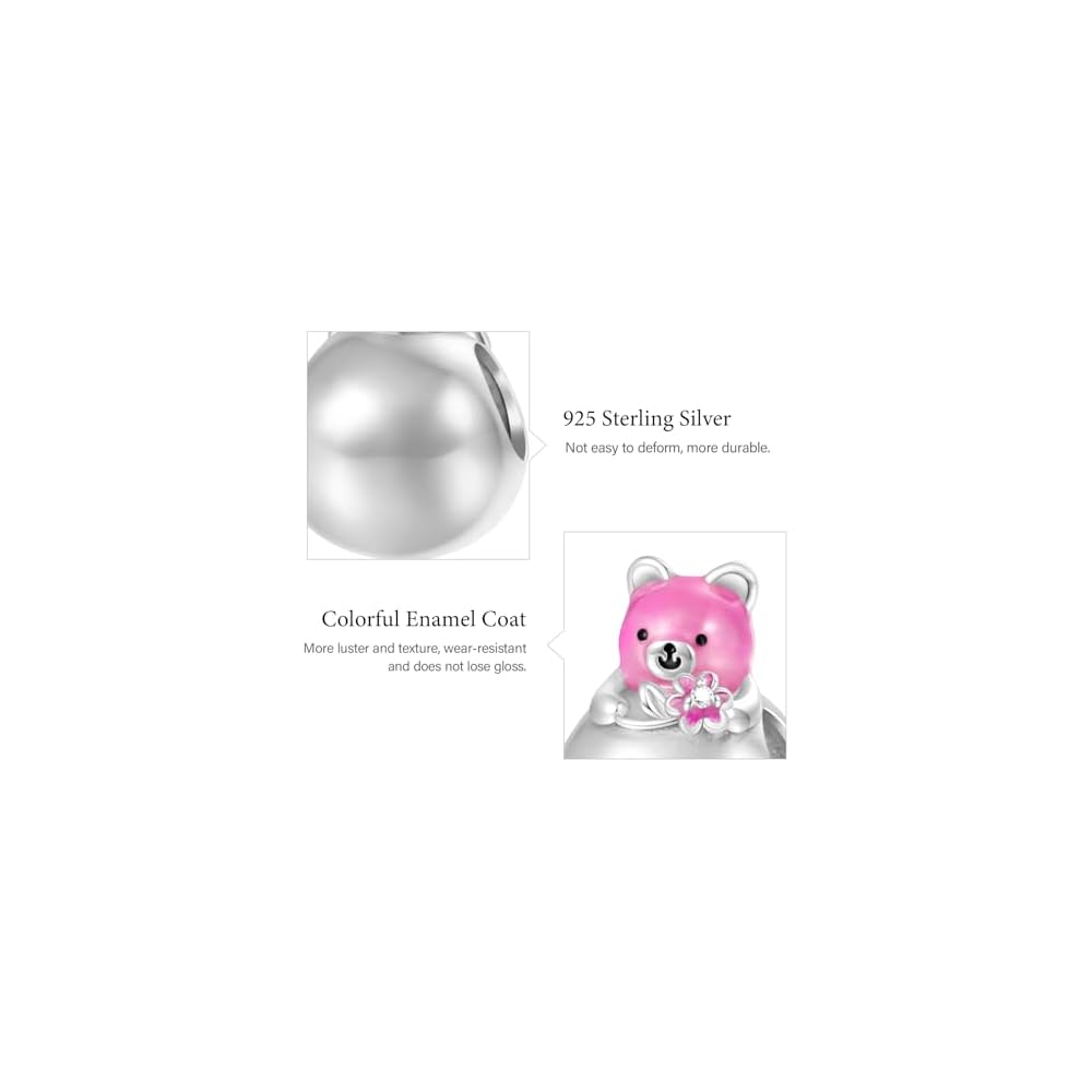 GNOCE Tumbler Bear Pendant Charm Bracelet For Her,S925 Sterling Silver Personalised Pendant Necklace/Bracelet Jewelry Gift for Women