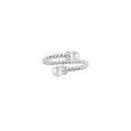 Double Pearl Cubic Zirconia Twist Cable Open Ring Silver Wrap Adjustable Ring for Women