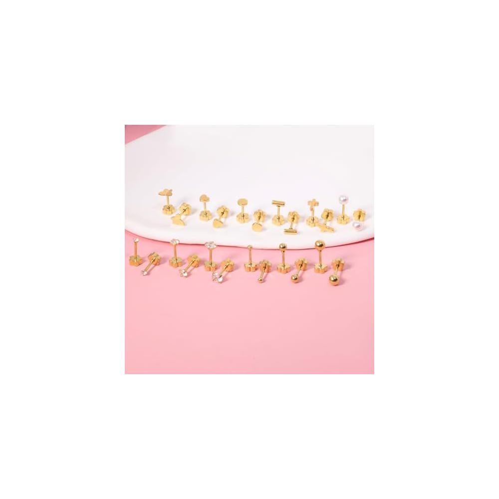 Hypoallergenic Earrings for Girls Kids Toddler Women, Surgical Stainless Steel Screw Back Stud Earrings for Sensitive Ears Cute Flower Butterfly Gold Silver Earring Flat Back Earring
