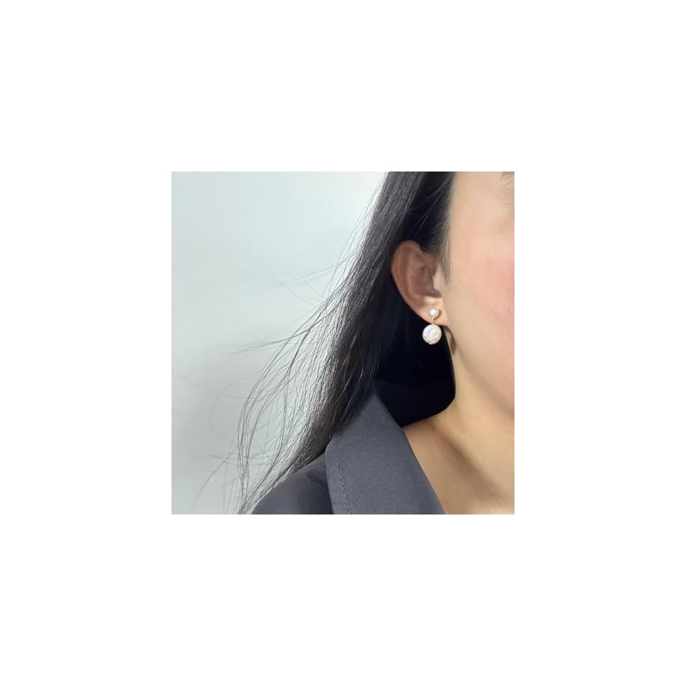 Handmade Freshwater Cultured Coin Pearl Dangling Drop Earrings for Women