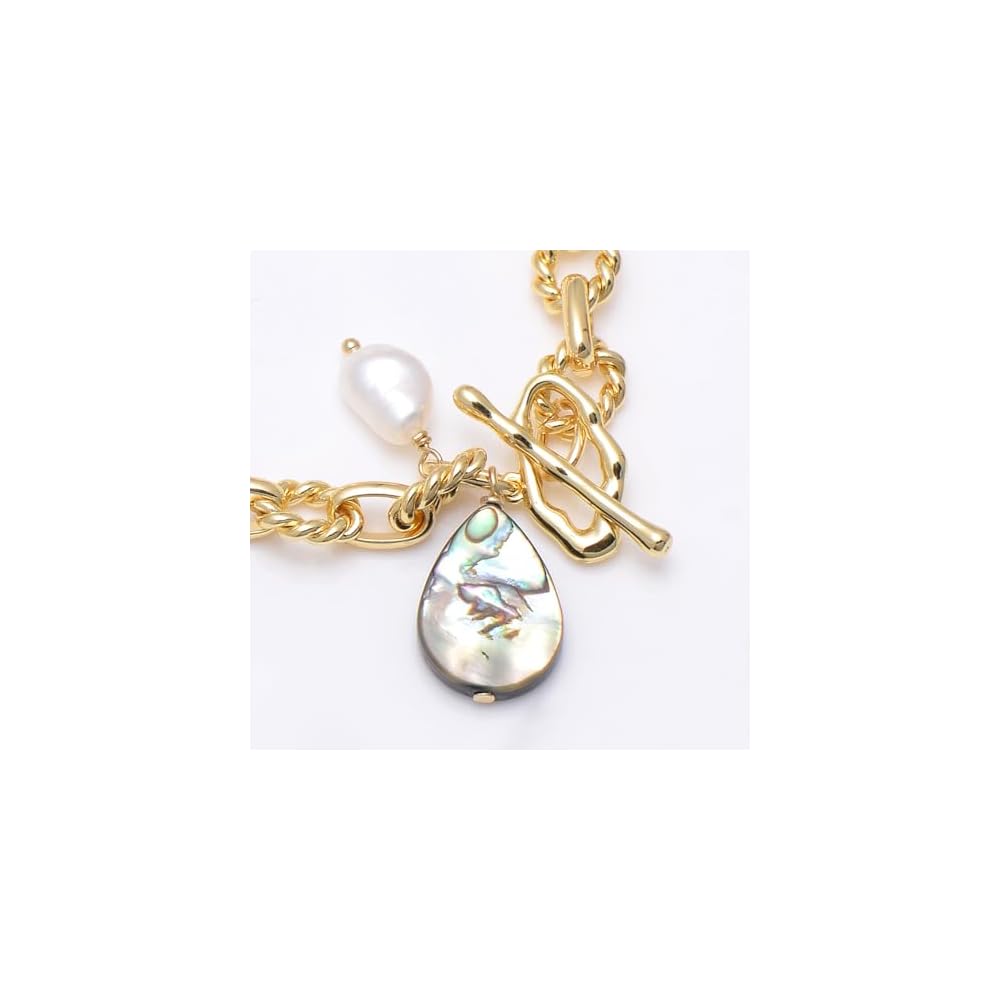 Abalone Shell & Pearl Charms Rope Oval Chain Bracelet for Women