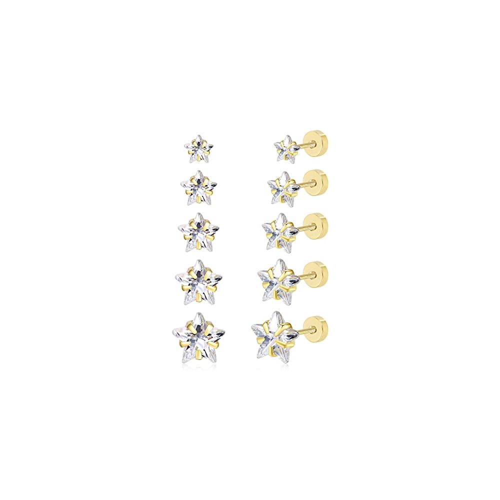 Hypoallergenic Earrings for Girls Kids Toddler Women, Surgical Stainless Steel Screw Back Stud Earrings for Sensitive Ears Cute Flower Butterfly Gold Silver Earring Flat Back Earring
