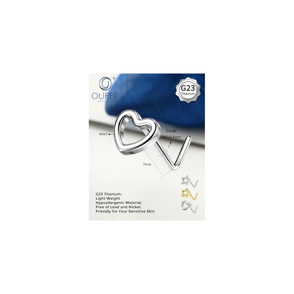 OUFER G23 Titanium Nose Rings for Women, Star Nostril Piercing Jewelry