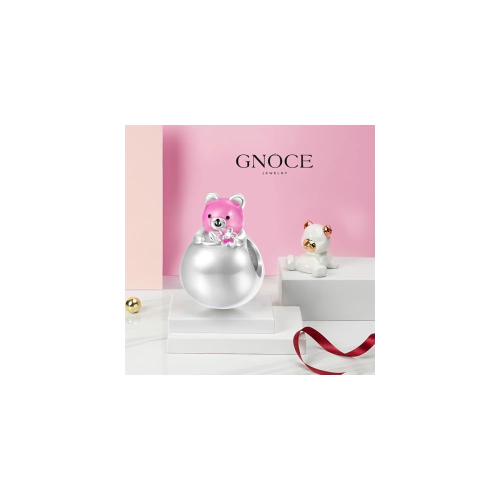 GNOCE Tumbler Bear Pendant Charm Bracelet For Her,S925 Sterling Silver Personalised Pendant Necklace/Bracelet Jewelry Gift for Women