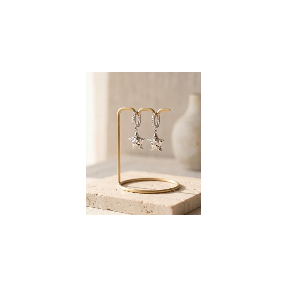 Silver Star Huggie Hoop Earrings for Women – CZ Celestial Earrings with Star Drop, Y2K Star Jewelry for Birthday Daily Wear