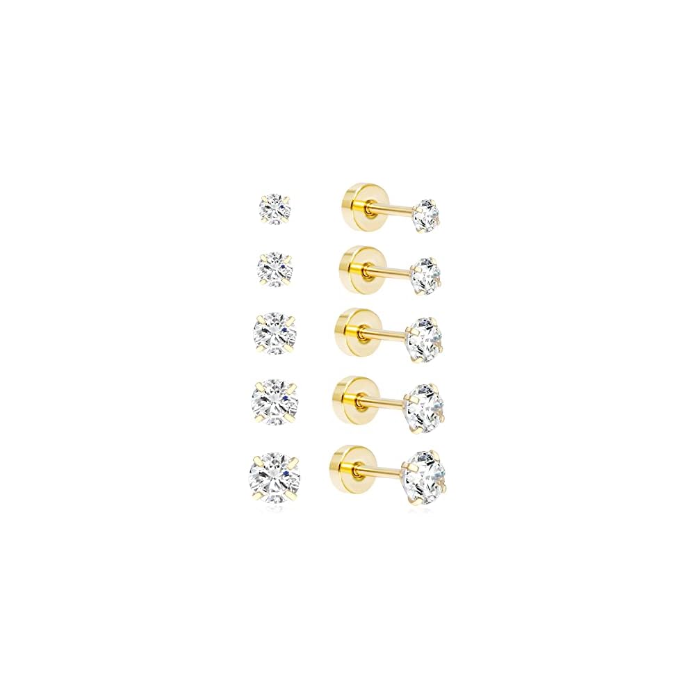 Hypoallergenic Earrings for Girls Kids Toddler Women, Surgical Stainless Steel Screw Back Stud Earrings for Sensitive Ears Cute Flower Butterfly Gold Silver Earring Flat Back Earring