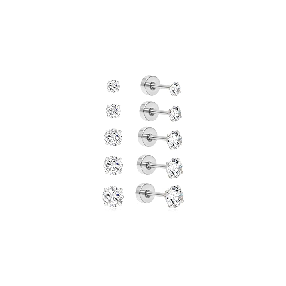 Hypoallergenic Earrings for Girls Kids Toddler Women, Surgical Stainless Steel Screw Back Stud Earrings for Sensitive Ears Cute Flower Butterfly Gold Silver Earring Flat Back Earring