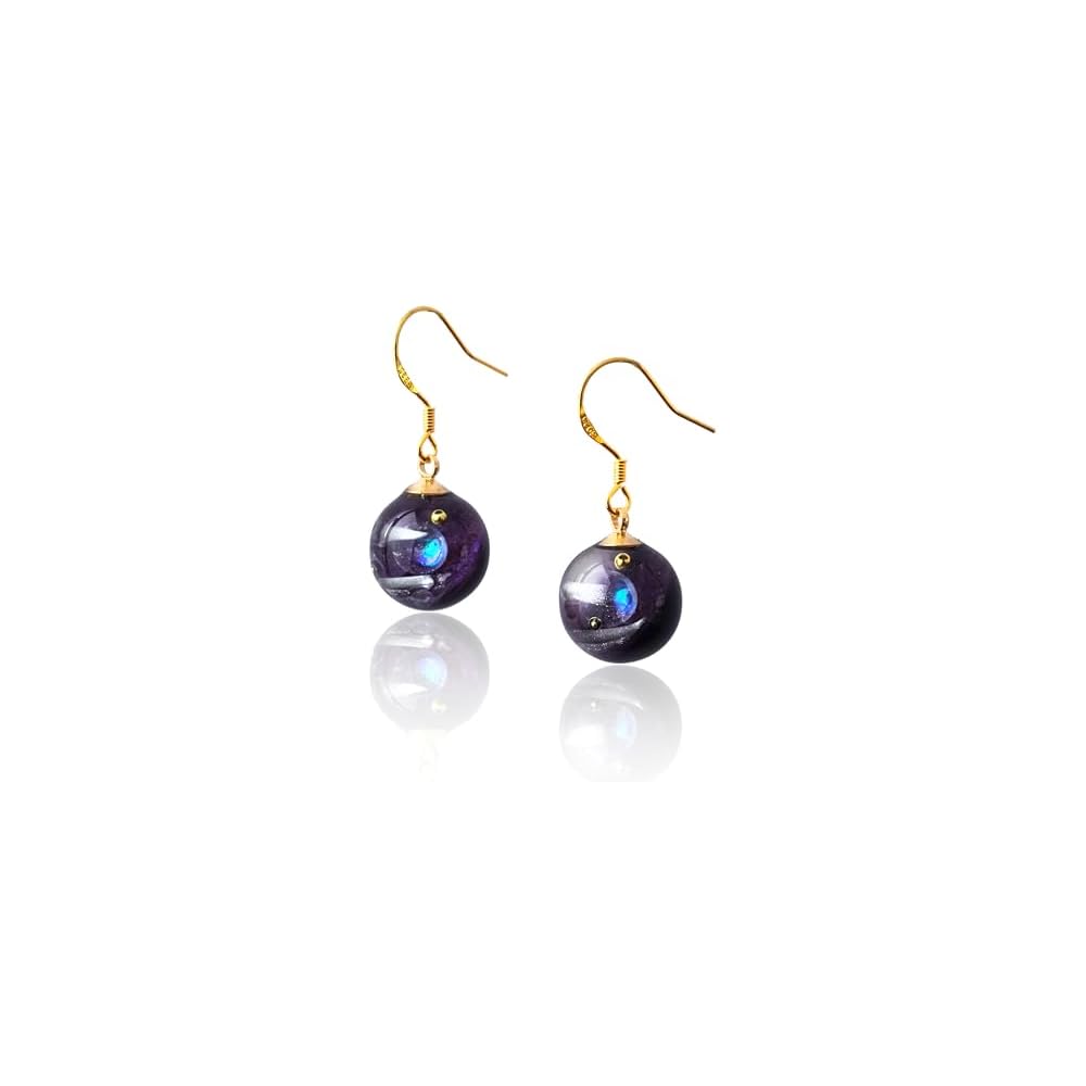 WEWDBY Handmade Cosmic Planet Art Earrings - Iridescent Hand-Mixed Resin Planet Design, 3D Metal Ring Surrounding, Lightweight & Hypoallergenic, Creative Jewelry for Women, Unique Gift for Sci-Fi & Art Enthusiasts