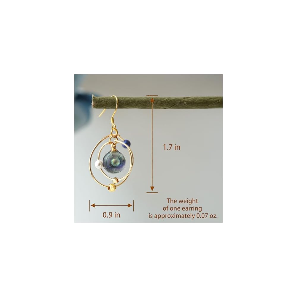 WEWDBY Handmade Cosmic Planet Art Earrings - Iridescent Hand-Mixed Resin Planet Design, 3D Metal Ring Surrounding, Lightweight & Hypoallergenic, Creative Jewelry for Women, Unique Gift for Sci-Fi & Art Enthusiasts