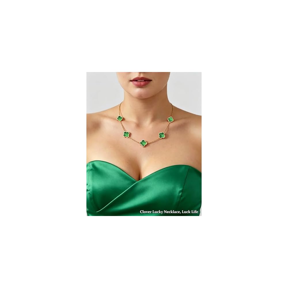 Four Leaf Clover Necklace for Women -18K Gold Plated Stainless Steel Lucky Necklaces, Non-Tarnish Hypoallergenic Black/White/Wine Red/Emerald Green/Navy Blue Clover Pendant Lucky Gifts for Women