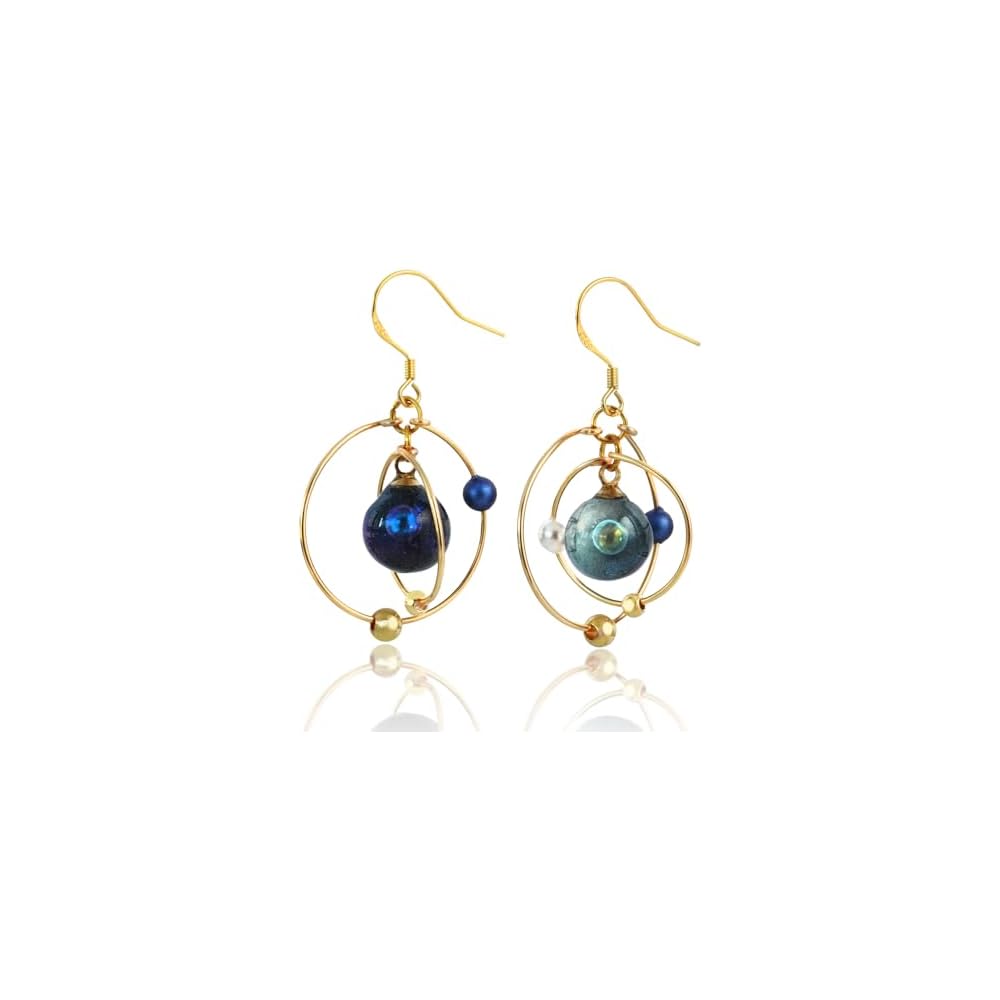 WEWDBY Handmade Cosmic Planet Art Earrings - Iridescent Hand-Mixed Resin Planet Design, 3D Metal Ring Surrounding, Lightweight & Hypoallergenic, Creative Jewelry for Women, Unique Gift for Sci-Fi & Art Enthusiasts