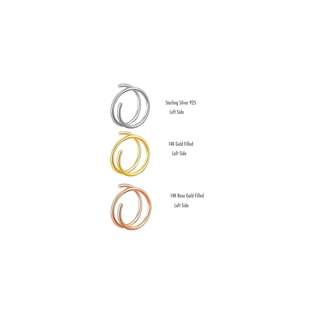 Double Nose Ring Hoop for Single Piercing Spiral Twist Nose Hoop for Women
