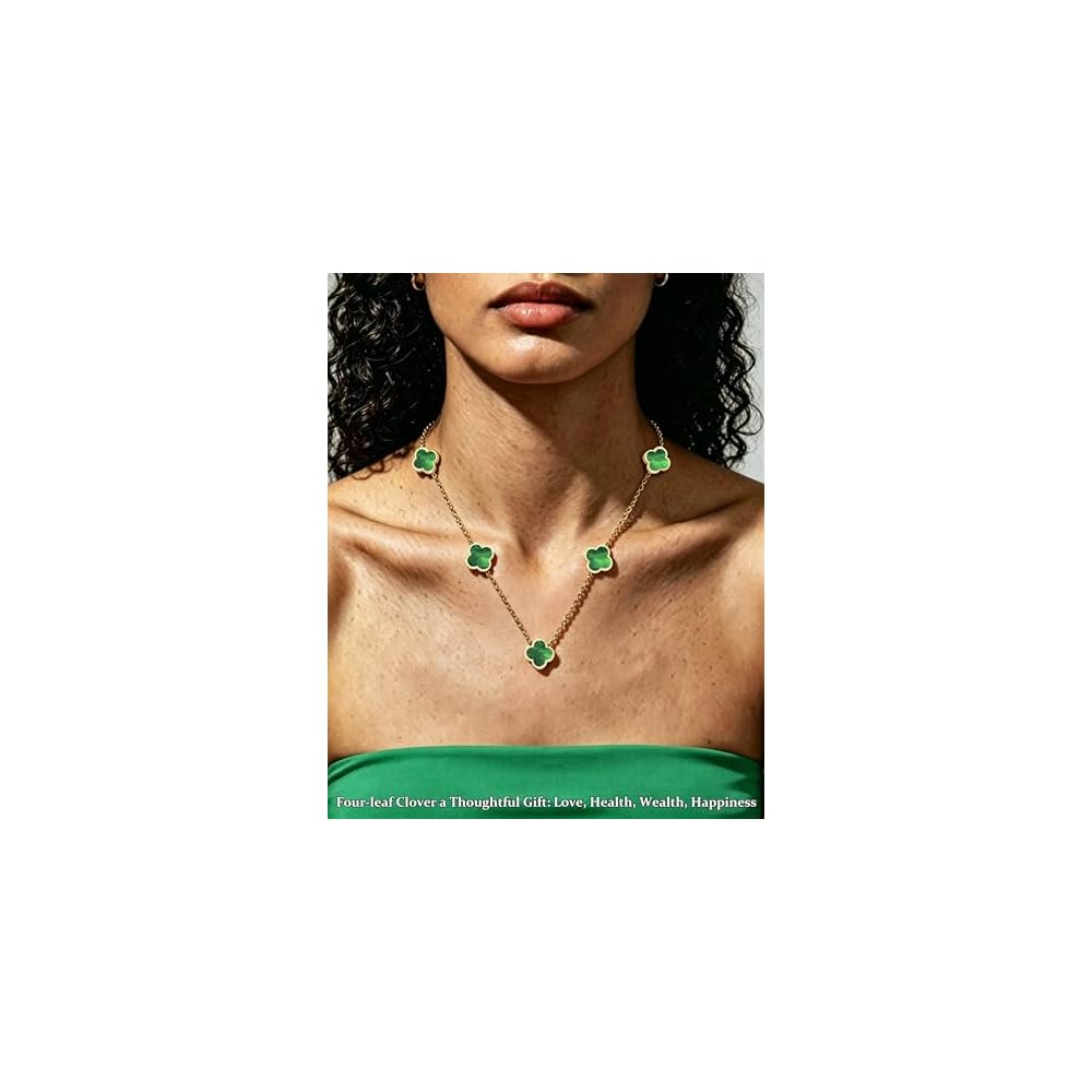 Four Leaf Clover Necklace for Women -18K Gold Plated Stainless Steel Lucky Necklaces, Non-Tarnish Hypoallergenic Black/White/Wine Red/Emerald Green/Navy Blue Clover Pendant Lucky Gifts for Women