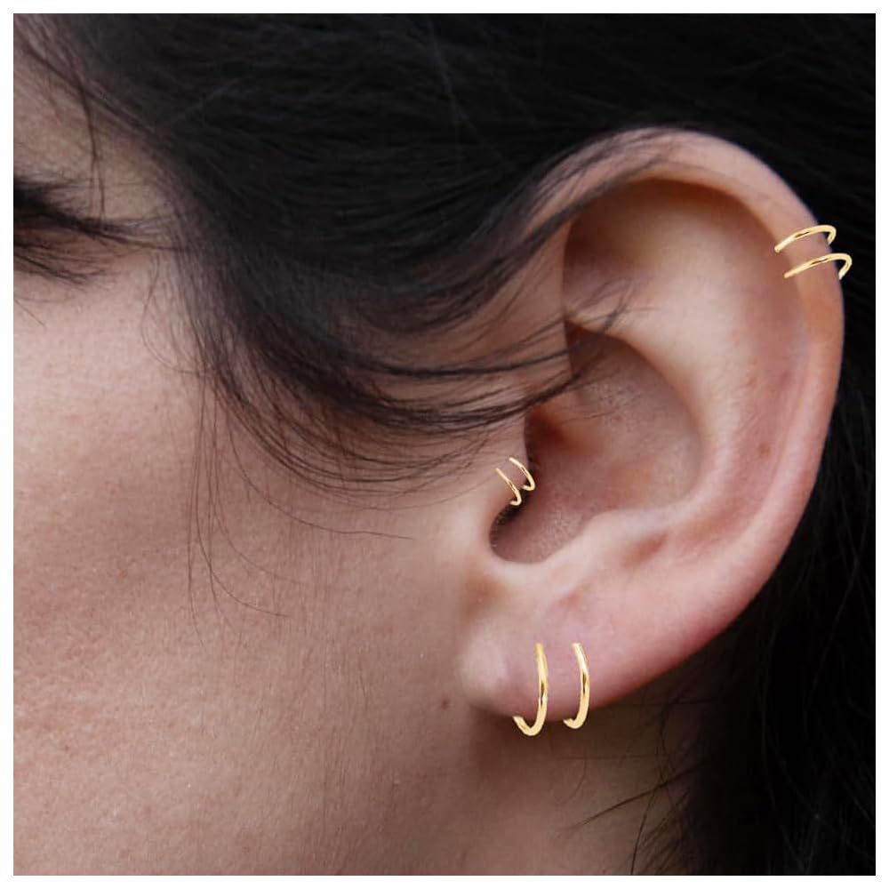 Double Nose Ring Hoop for Single Piercing Spiral Twist Nose Hoop for Women