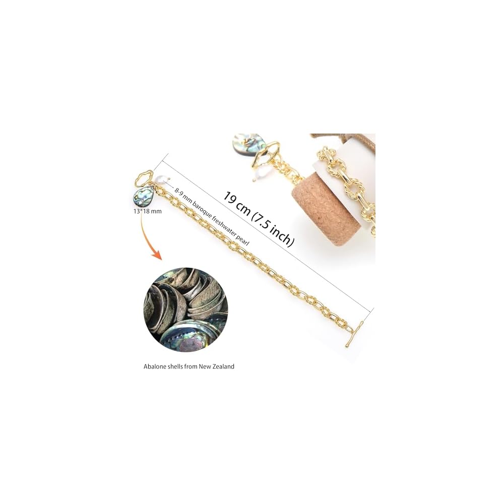 Abalone Shell & Pearl Charms Rope Oval Chain Bracelet for Women