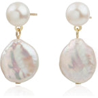 Handmade Freshwater Cultured Coin Pearl Dangling Drop Earrings for Women