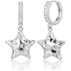 Silver Star Huggie Hoop Earrings for Women – CZ Celestial Earrings with Star Drop, Y2K Star Jewelry for Birthday Daily Wear