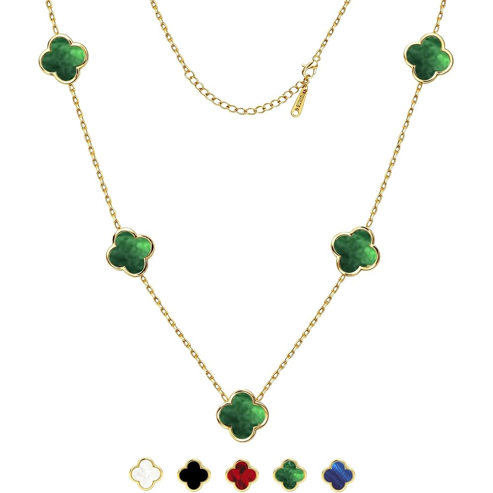 Four Leaf Clover Necklace for Women -18K Gold Plated Stainless Steel Lucky Necklaces, Non-Tarnish Hypoallergenic Black/White/Wine Red/Emerald Green/Navy Blue Clover Pendant Lucky Gifts for Women