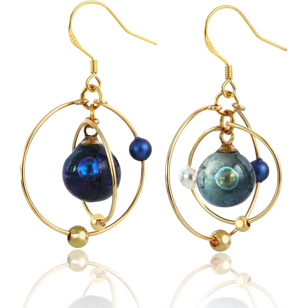 WEWDBY Handmade Cosmic Planet Art Earrings - Iridescent Hand-Mixed Resin Planet Design, 3D Metal Ring Surrounding, Lightweight & Hypoallergenic, Creative Jewelry for Women, Unique Gift for Sci-Fi & Art Enthusiasts