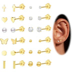 Hypoallergenic Earrings for Girls Kids Toddler Women, Surgical Stainless Steel Screw Back Stud Earrings for Sensitive Ears Cute Flower Butterfly Gold Silver Earring Flat Back Earring