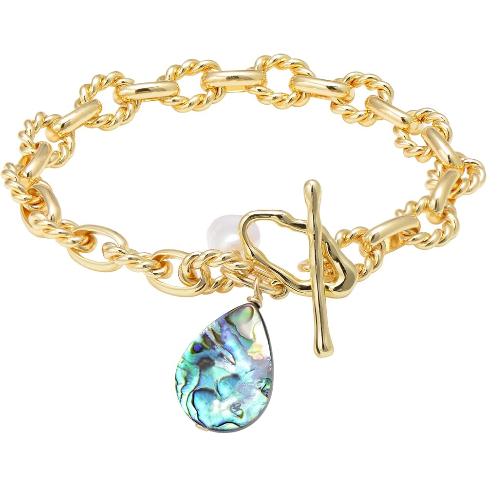 Abalone Shell & Pearl Charms Rope Oval Chain Bracelet for Women